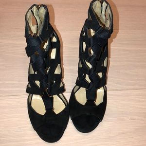 Black suede Jimmy Choo lace up sandals